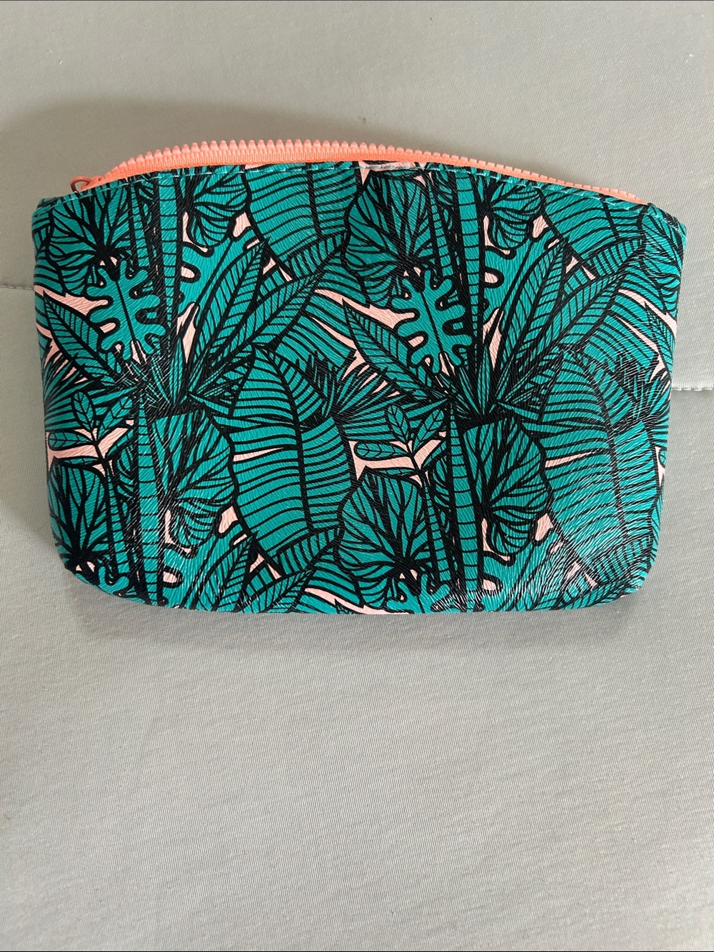 ipsy Tropical Leaf Makeup Pouch - Teal & Coral